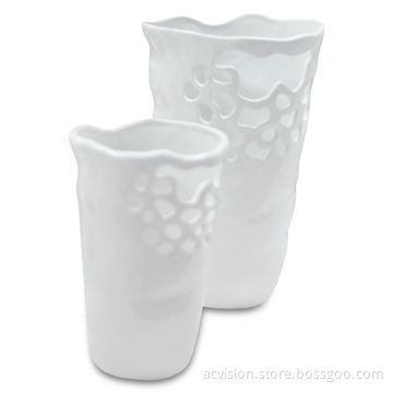 Elegant Flower Ceramic Vases with White Glazed Finish, Simple Sculpture and Modern Look